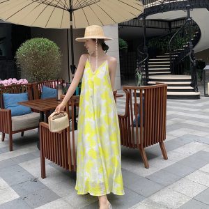 Floral Print Backless Robe Femme Boho Beach Spaghetti Strap Dress - Image 4