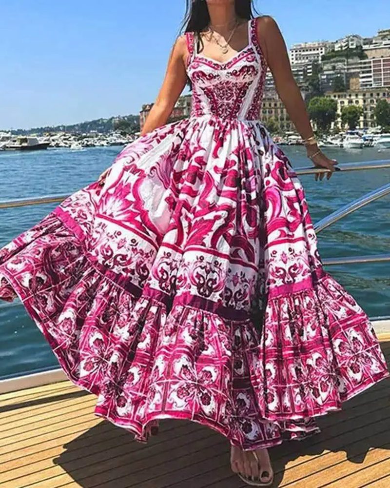 Floral Print  Boho Vintage Long Dresses Backless Strapless Casual Vacation Vestidos