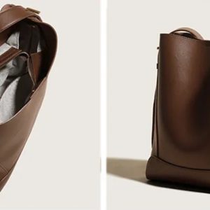 High Quality Bucket Solid Bag Split Leather Luxury One-shoulder Commute Tote High-capacity Handbag - Image 6
