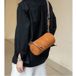 High Quality Underarm Retro Cylindrical Frosted Cowhide Shoulder Crossbody Bag - Image 6