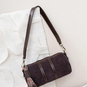 High Quality Underarm Retro Cylindrical Frosted Cowhide Shoulder Crossbody Bag - Image 3