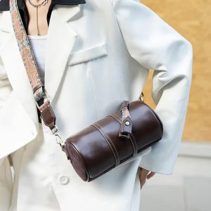 High Quality Underarm Retro Cylindrical Frosted Cowhide Shoulder Crossbody Bag - Image 2