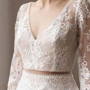 Ivory Boho Wedding Dress Lace Long Sleeves V-Neck Bridal Dress - Image 3