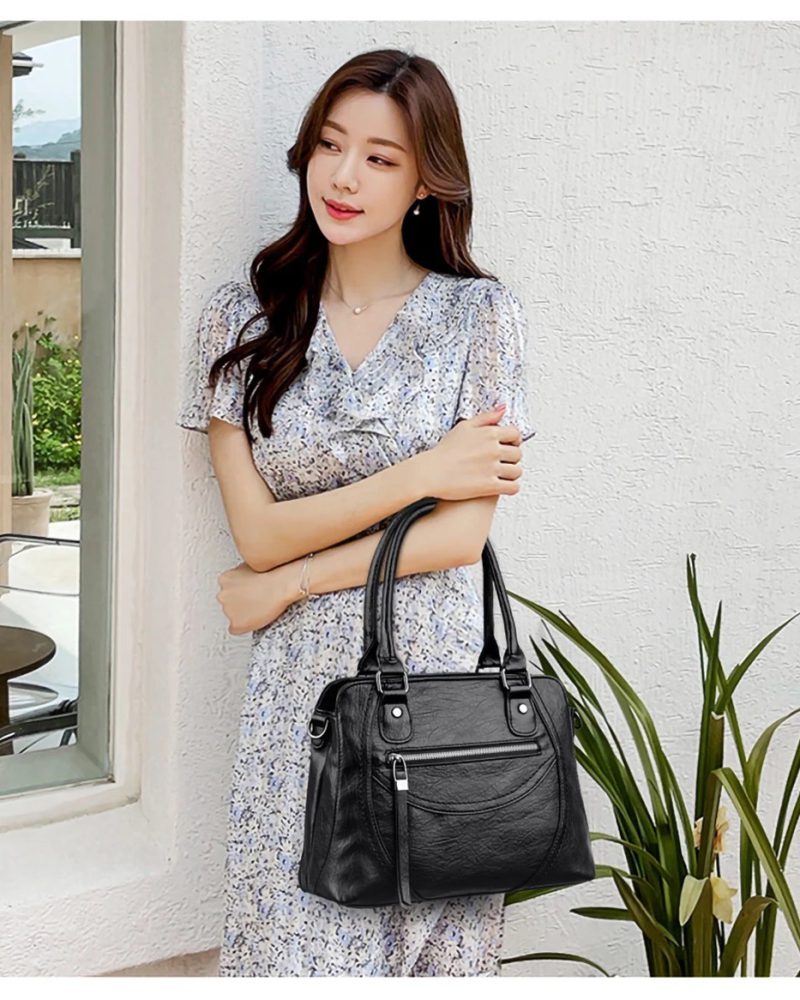 Luxury Designer Soft Leather Shoulder Bag Multi Pocket Solid Color handbags