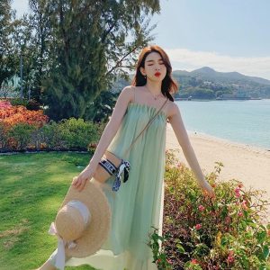 Off Shoulder Temperament Goddess Holiday Beach Sleeveless Spaghetti Strap Dress