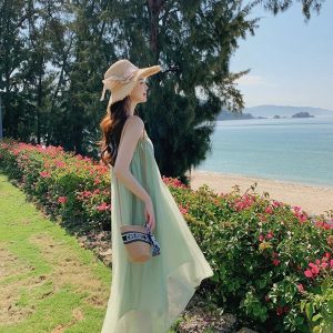 Off Shoulder Temperament Goddess Holiday Beach Sleeveless Spaghetti Strap Dress - Image 2