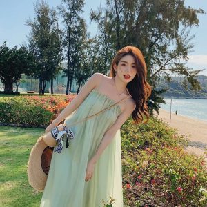 Off Shoulder Temperament Goddess Holiday Beach Sleeveless Spaghetti Strap Dress - Image 3