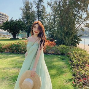 Off Shoulder Temperament Goddess Holiday Beach Sleeveless Spaghetti Strap Dress - Image 4