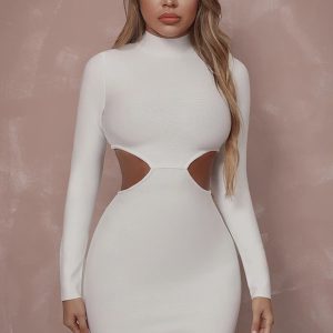 One Shoulder Long Sleeve Bandage Dress Women Hollow Out Club Midi Celebrity Runway Party Dress Vestidos - Image 5