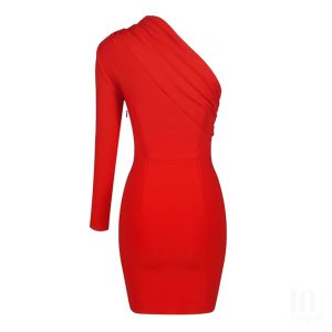 One-Shoulder Long Sleeve Strapless Girdle The Waist Celebrity Cocktail Party Bandage Dress - Image 3