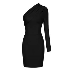 One-Shoulder Long Sleeve Strapless Girdle The Waist Celebrity Cocktail Party Bandage Dress - Image 7