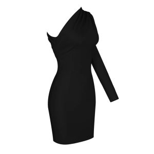 One-Shoulder Long Sleeve Strapless Girdle The Waist Celebrity Cocktail Party Bandage Dress - Image 6