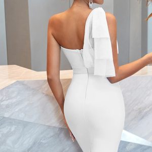 One Shoulder Women's Bandage Dress Fashion Mesh Bow Elegant Wedding Party Midi Club Dress Outfits - Image 11