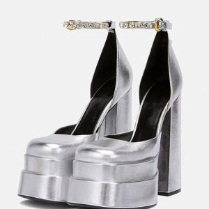 Platform Women Squared Toe Chunky Heel Ankle Strap Pumps