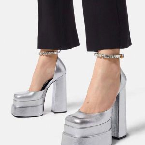 Platform Women Squared Toe Chunky Heel Ankle Strap Pumps - Image 3
