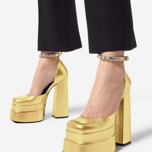 Platform Women Squared Toe Chunky Heel Ankle Strap Pumps - Image 7