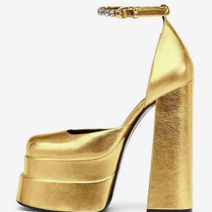 Platform Women Squared Toe Chunky Heel Ankle Strap Pumps - Image 8