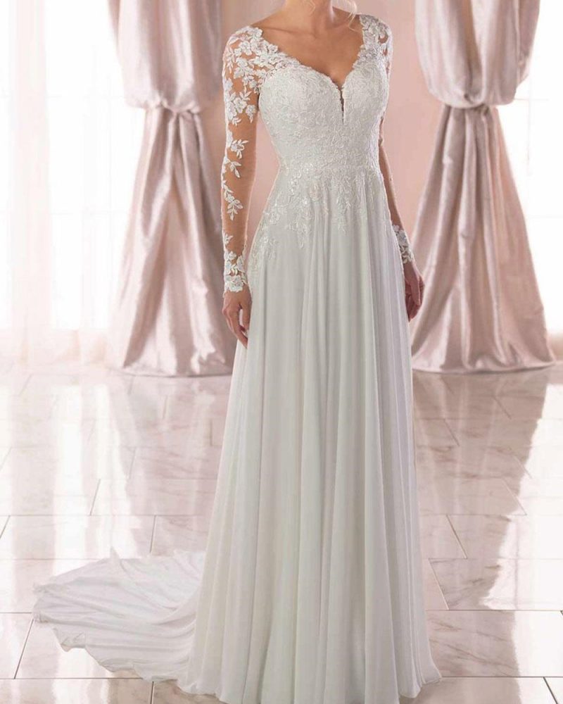 Plus Size Wedding Dresses Chiffon Lace Applique Beach Wedding Bridal Dress Free Customization
