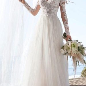 Simple Wedding Dress Long Sleeves Backless Lace Bridal Gowns - Image 4