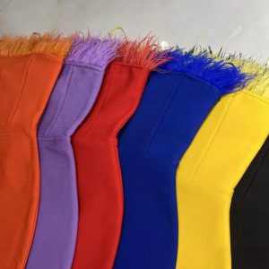 Strapless Backless Feather Midi Women Bodycon Bandage Dress Designer Fashion Party Club Dress Vestidos - Image 12