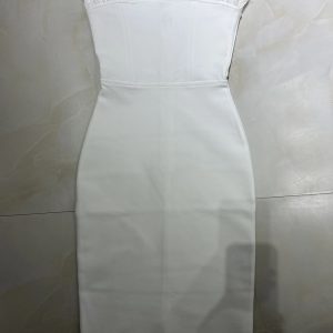Strapless Backless Feather Midi Women Bodycon Bandage Dress Designer Fashion Party Club Dress Vestidos - Image 4