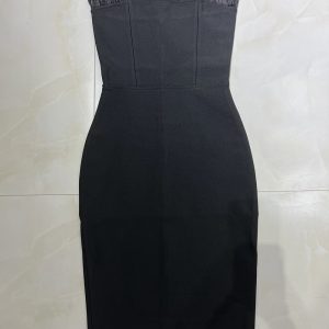 Strapless Backless Feather Midi Women Bodycon Bandage Dress Designer Fashion Party Club Dress Vestidos - Image 3