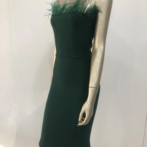 Strapless Backless Feather Midi Women Bodycon Bandage Dress Designer Fashion Party Club Dress Vestidos