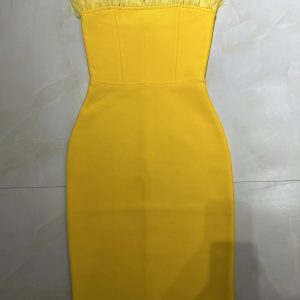 Strapless Backless Feather Midi Women Bodycon Bandage Dress Designer Fashion Party Club Dress Vestidos - Image 11