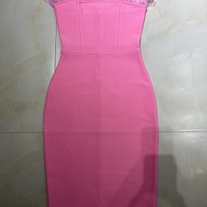 Strapless Backless Feather Midi Women Bodycon Bandage Dress Designer Fashion Party Club Dress Vestidos - Image 10
