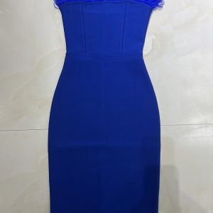 Strapless Backless Feather Midi Women Bodycon Bandage Dress Designer Fashion Party Club Dress Vestidos - Image 9