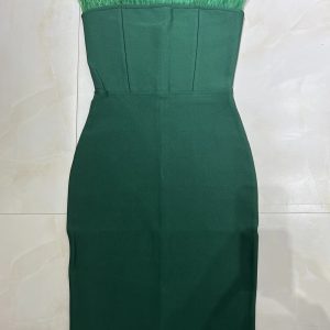 Strapless Backless Feather Midi Women Bodycon Bandage Dress Designer Fashion Party Club Dress Vestidos - Image 8