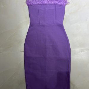 Strapless Backless Feather Midi Women Bodycon Bandage Dress Designer Fashion Party Club Dress Vestidos - Image 7