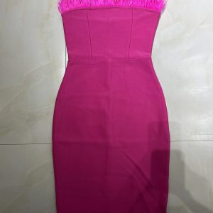 Strapless Backless Feather Midi Women Bodycon Bandage Dress Designer Fashion Party Club Dress Vestidos - Image 6