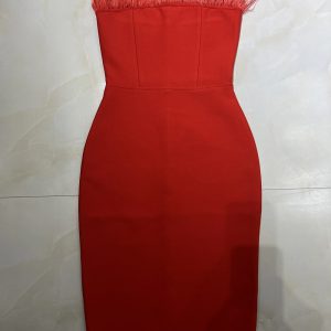 Strapless Backless Feather Midi Women Bodycon Bandage Dress Designer Fashion Party Club Dress Vestidos - Image 5