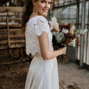 Two-piece Wedding Dress Stretch Crepe  A-Line Sweep Bridal Dress - Image 2