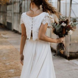 Two-piece Wedding Dress Stretch Crepe  A-Line Sweep Bridal Dress - Image 4