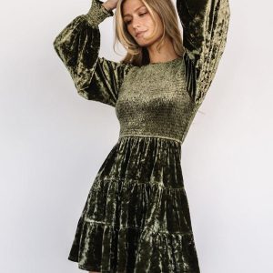 Velvet Ruffles Daily Casual Long Sleeves Jewel Neck Spring Short Mini Dresses - Image 2