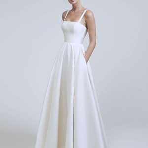 Vintage Wedding Dresses Square Neckline Court Train Sash Bridal Dress