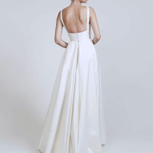 Vintage Wedding Dresses Square Neckline Court Train Sash Bridal Dress - Image 2
