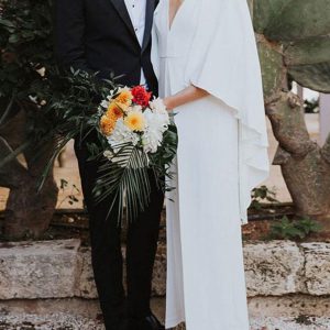 Wedding Jumpsuit A-Line V-Neck Half Sleeves Bridal Jumpsuits - Image 2