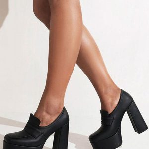 Women's High Heels Classic Pumps Round Toe Platform Chunky Heel Penny Loafers - Image 9
