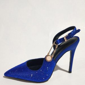 Women's Slingback Pumps Pointed Toe Rhinestones Chain Detail High Heel Party Shoes