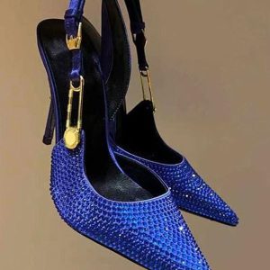 Women's Slingback Pumps Pointed Toe Rhinestones Chain Detail High Heel Party Shoes - Image 2