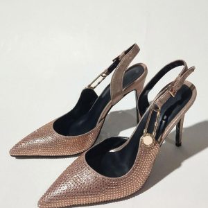 Women's Slingback Pumps Pointed Toe Rhinestones Chain Detail High Heel Party Shoes - Image 4