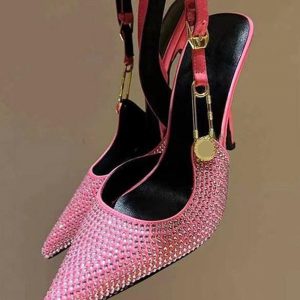 Women's Slingback Pumps Pointed Toe Rhinestones Chain Detail High Heel Party Shoes - Image 5