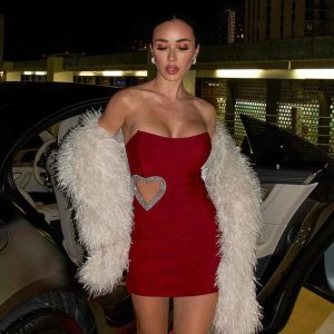 Women's Strapless Hollow Diamond Heart Luxury Tight Mini Dress Elegant Evening Party Dress - Image 8