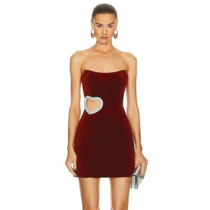 Women's Strapless Hollow Diamond Heart Luxury Tight Mini Dress Elegant Evening Party Dress
