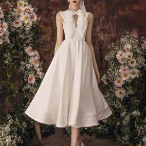Bows Midi Dress Cutout A-Line Elegant Prom Dresses In White