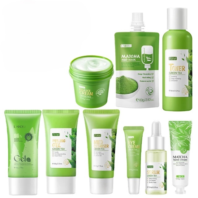 9Pice Green Tea Skin Care Sets Acne Treatment Face Serum Eye Cream Oil Control Face Care Set Beauty Health