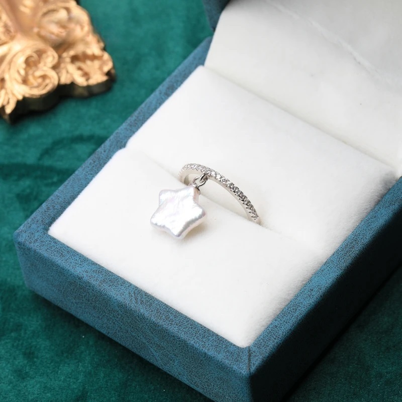 Aurora White Star Shaped Baroque Adjustable Pearl Ring Simple Fashion
